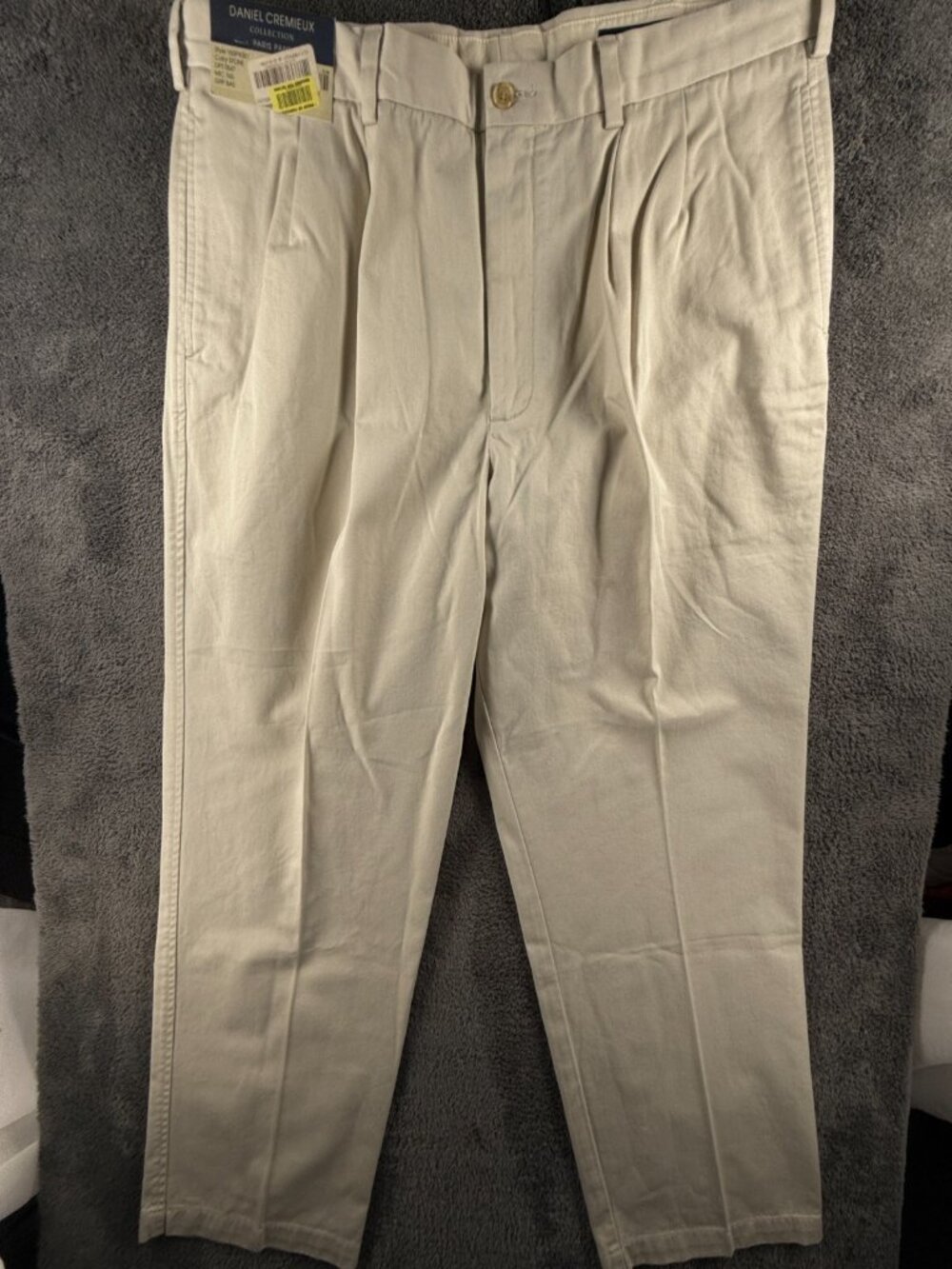 New Daniel Cremieux Paris Pants Men Beige Ivory Chino Cotton 38x32 Pleated - Picture 2 of 14